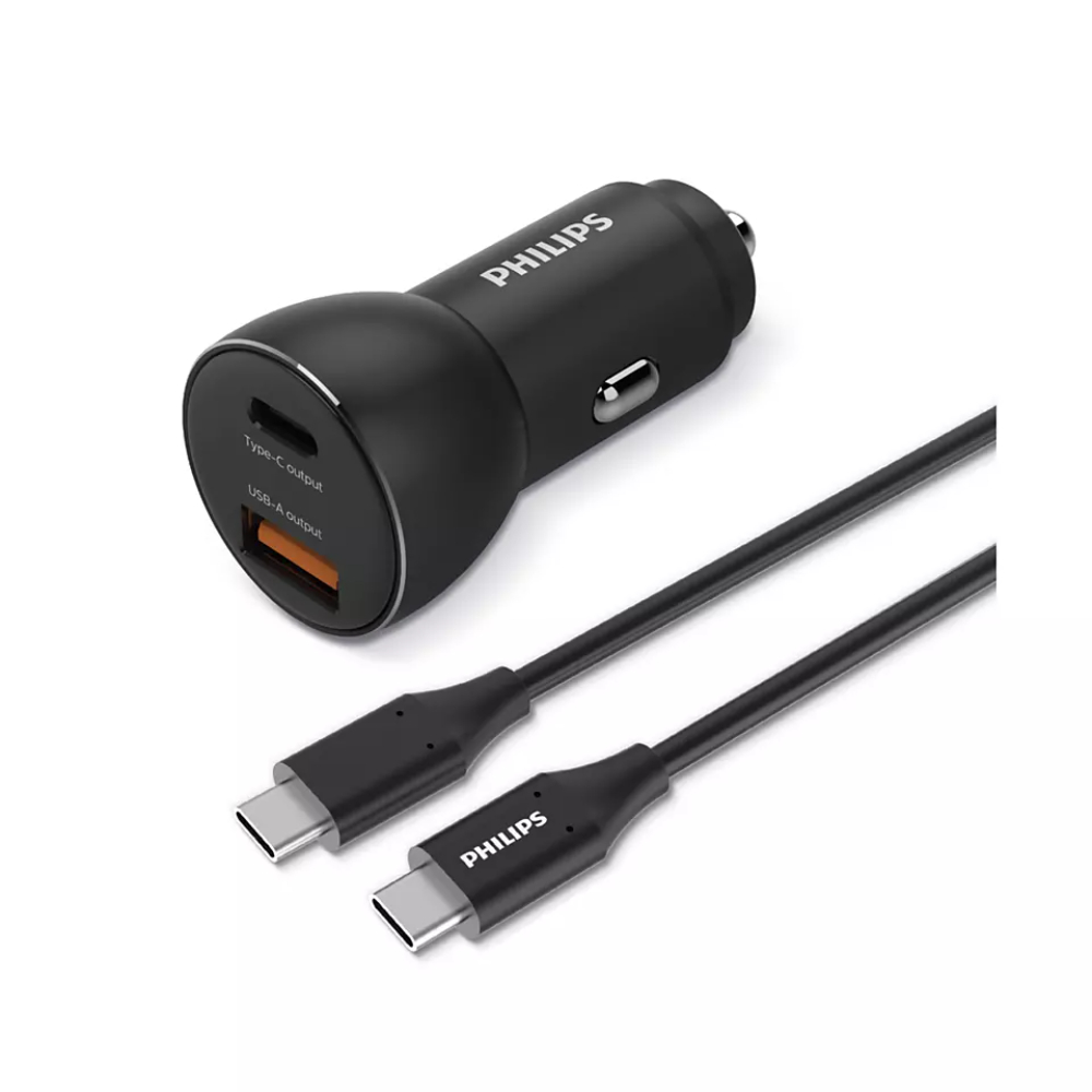 CARGADOR DE COCHE DOBLE USB CON CABLE PHILIPS DLP2553U BLACK