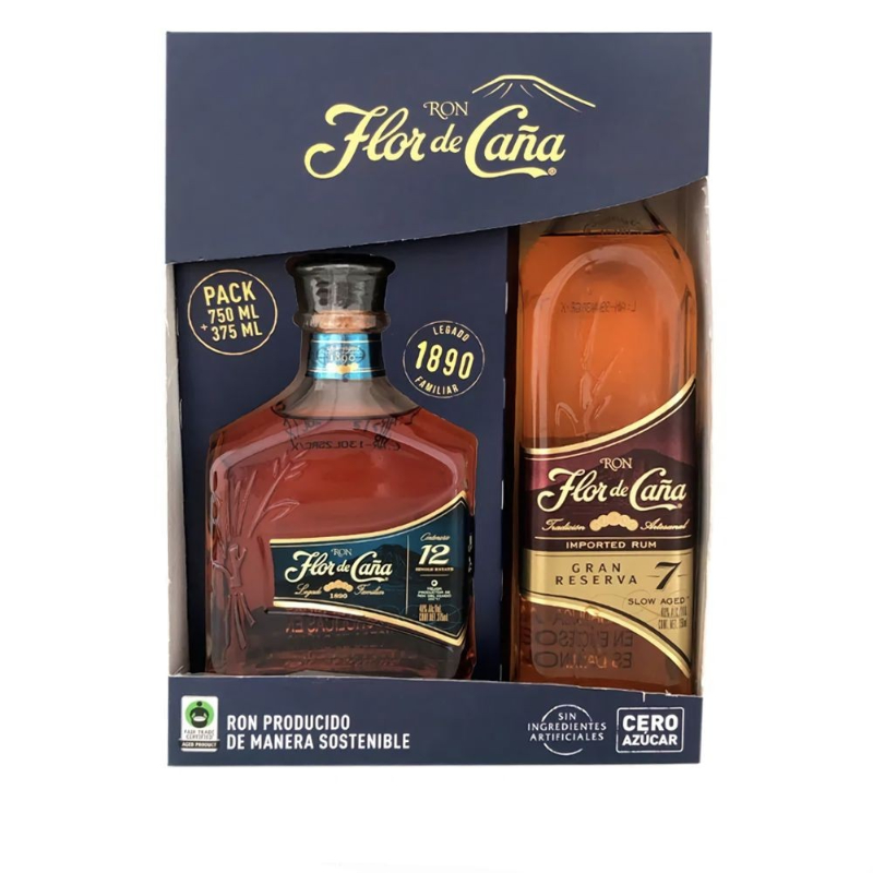 RON FLOR DE CAÑA 12 AÑOS PACK DE 750 ML - 375 ML