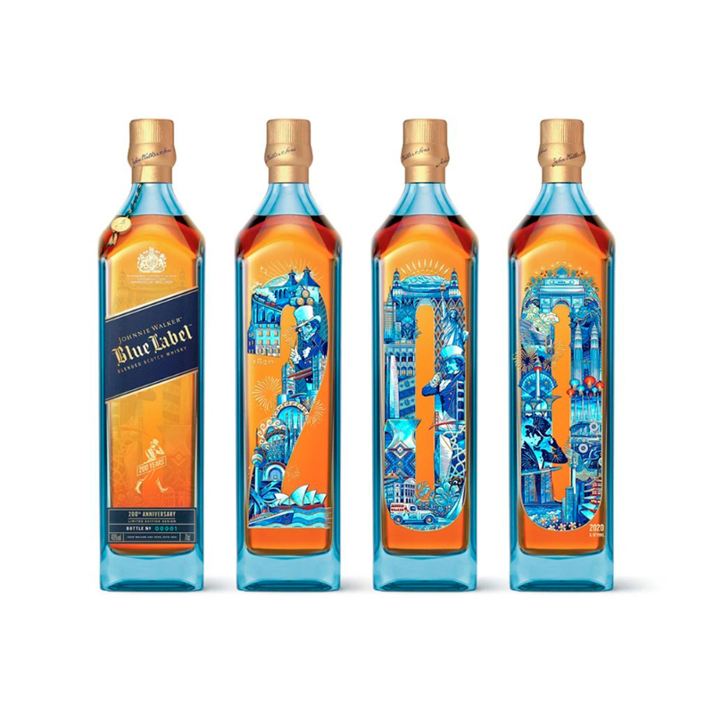 WHISKY J.WALKER BLUE LABEL 1000 ML EDIC. ANIVERSARIO X 4 UNID (EDICIÓN 200 AÑOS)