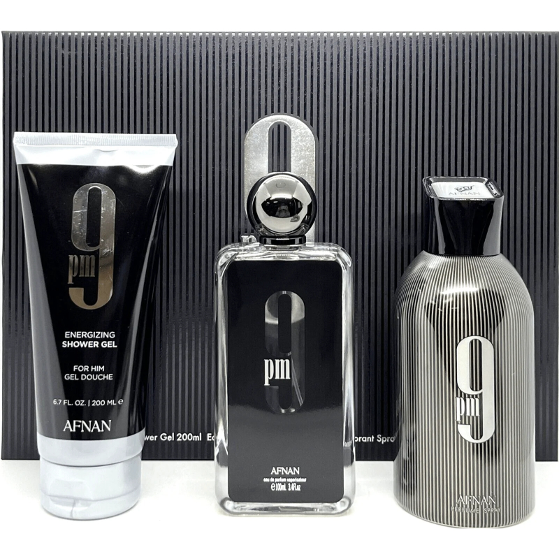 AFNAN 100ML 9PM SET EDP 100ML + 200ML S/G + 250ML DEO SET